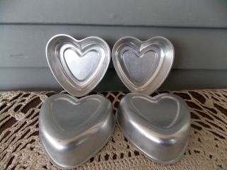Set Of 4 Vintage Aluminium Individual Baking Pans Valentine Heart Jello Molds