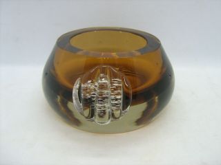 Vintage Crystal Heavy Murano? Art Glass Smoky Amber Vase Bowl 5 "