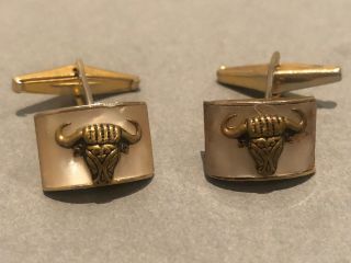 Vintage Damascene Cufflinks - Toledo Bull Head & Horns Relief - Gold Tone,  Gents