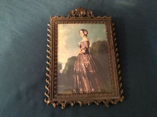 Vintage Ornate Metal Frame Picture Of Lady Made In Italy Cet - 220