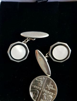 Mop Vintage Art Deco Cufflinks.  Signed.  Lovely.  Man About Town.