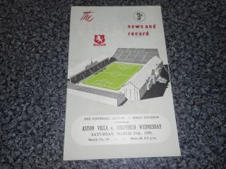Aston Villa V Sheffield Wednesday 1950/1 March 31st Vintage Post