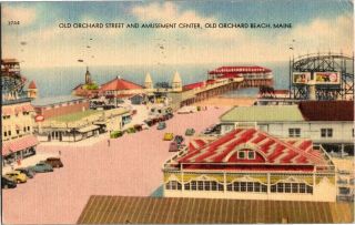 Old Orchard Street Amusement Center Old Orchard Beach Me C1945 Vtg Postcard S26