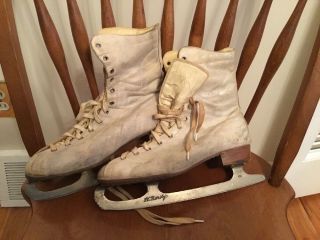 Vintage Women’s Sz 8 St.  Moritz Ice Skates White Leather 10 1/3 Vim Sports Radio 2