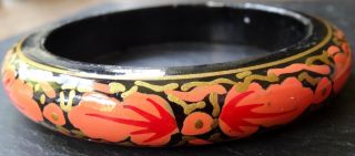 Vintage Hand Painted Russian Flower Enamel Lacquer Bangle Bracelet - A161