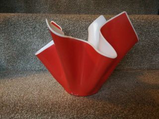 Vintage Large Glass Hankerchief Vase In Red And White