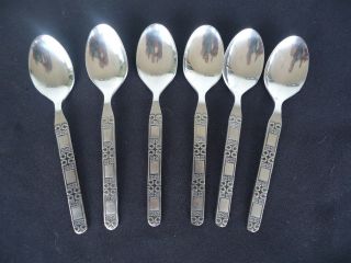 6 Vintage Retro Stainless Steel Coffee Spoons Teaspoons
