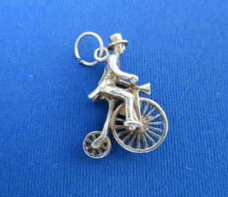 Vintage 925 Sterling Silver Charm A Man Riding A Penny Farthing Bike Nuvo