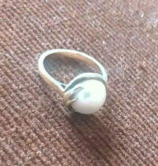 Vintage 925 Silver Gold Plated Ring With Pearl
