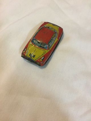 Vintage Tin Japan Car Bright Red Yellow Passengers Friction