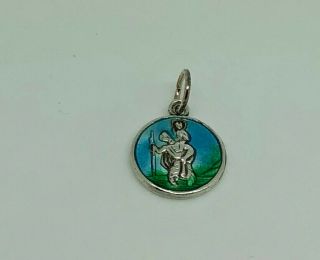 Gorgeous Vintage Sterling Silver Enamelled St Christopher Charm Or Pendant