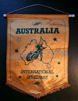 Vintage 1950s Wall - Hung Pennant.  Australia - International Speedway.  Green/ Gold
