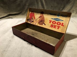 Vintage Handy Andy Blue Diamond Tool Set Tin Tool Box Only