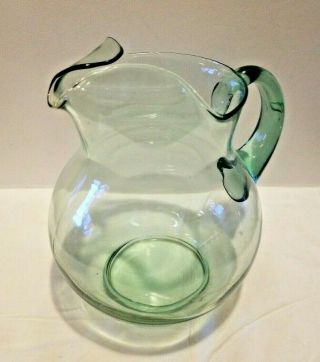 Vintage Tinted Green Glass Pitcher Ice Lip Ball Jug Juice Water 9 " Tall