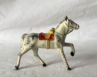 Vintage Painted Lead Stepping White Circus Horse Colourful Saddle Timpo Crescent