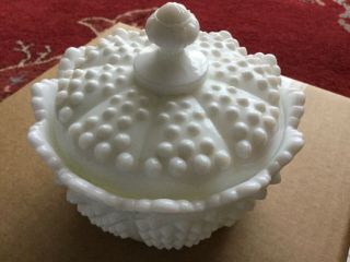 Vintage Fenton Hobnail Milk Glass Candy Dish With Lid