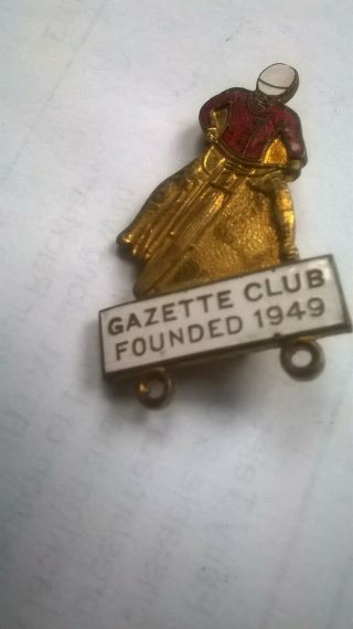 Vintage Enamel And Goldtone Gazette Club Speedway Badge 