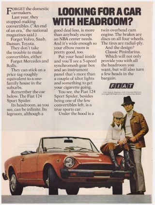 1977 Fiat 124 Sport Spider Vintage Print Ad