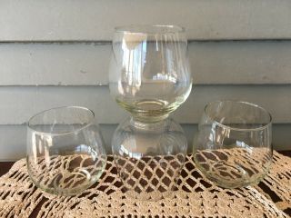 Set Of 4 Vintage Clear Glass Roly Poly Juice Bar Glasses 3 1/2 " Tall
