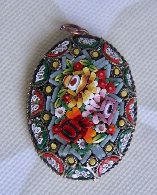 Very Pretty,  Colourful,  Vintage,  Italian,  Micro Mosaic Pendant In Flower Design