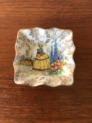 Vintage Old Foley Crinoline Lady Square Pin/butter/trinket Dish