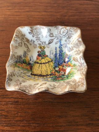 Vintage Old Foley Crinoline Lady Square Pin/Butter/Trinket Dish 2