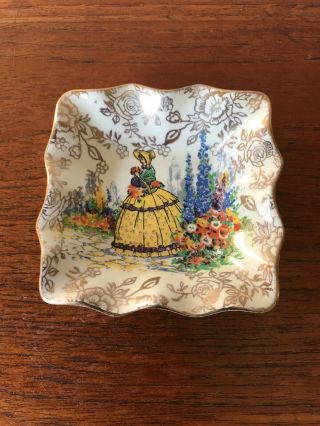 Vintage Old Foley Crinoline Lady Square Pin/Butter/Trinket Dish 5