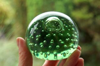 Vintage Whitefriars Controlled Bubble 3 " Paperweight - Green