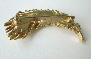 Vtg Crown Trifari Gold Tone Pin Brooch Faux Pearls Leaf Feather Design Signed 2