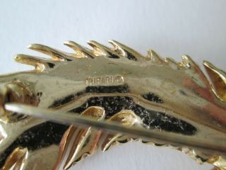 Vtg Crown Trifari Gold Tone Pin Brooch Faux Pearls Leaf Feather Design Signed 3