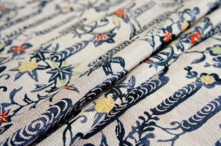 Vintage Japanese Kimono Silk Fabric | Light Grey Crepe Stenciled 63 " | Long Panel