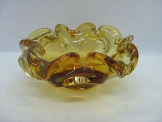 Vintage Crystal Heavy Murano? Art Glass Amber Vase Bowl