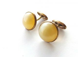 Vintage 1940s 50s Cufflinks Gold Tone With Opaque Yellow Plastic Faces P&p