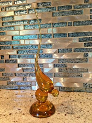 Vintage Art Glass Mid - Century Modern Amber Viking Glass Epic Bird 2