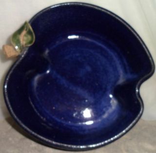 Vintage Handcrafted Pottery Cobalt Blue Glazed Apple Bowl Serving Dish L B 7 "