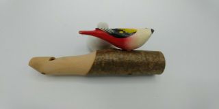 2 Vintage Wood Carved Whistles With Birds
