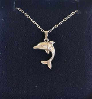 Vintage 925 Solid Sterling Silver Chain 18 " Dolphin Pendant Necklace