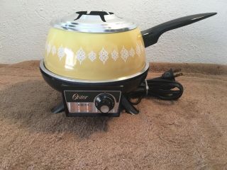 Vintage Oster Mustard Yellow Electric Fondue Set W/ 6 Forks - Box