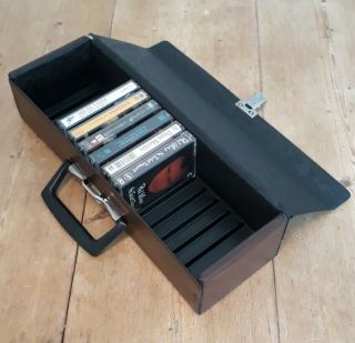 Vintage Brown Faux Leather Audio Tape Cassette Carry Storage Case Holds 16 Tapes