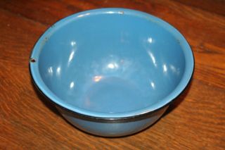 Vintage 12 " Enamel Mixing Bowl Blue W/ Black Rim - 5 1/2 " High
