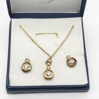Vintage Ladies Costume Jewellery Gold Tone Necklace Earring Set Boxed