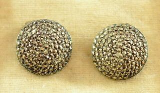 Vintage Solid Silver Marcasite Button Style Clip On Earrings - Gift Boxed