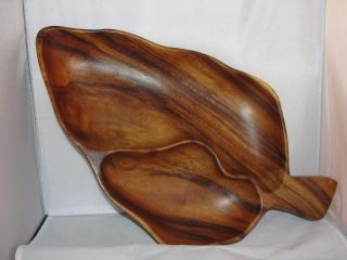 Vintage Wood Leaf Tray - Monkey Pod Wood - Chip & Dip - 17 1/2 " X 9 3/4 " - R51