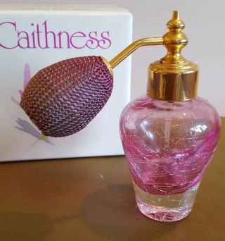 Vintage Caithness Perfume Bottle Atomiser Cranberry Crackle Glass - Boxed