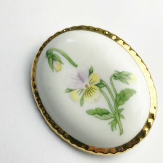 Vintage Aynsley Fine Pottery Flower Scene Ladies Pin Brooch