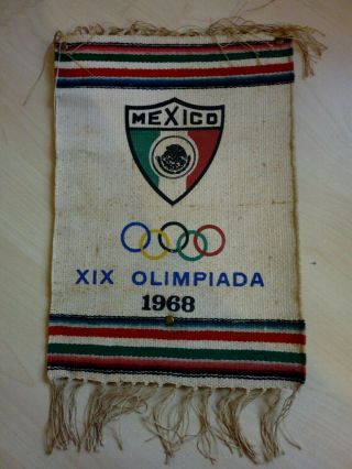 Vintage 1968 Mexico City Olympic Games Small Hessian Printed Pennant Flag
