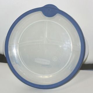 Rubbermaid Servin Saver 556b Clear Round Divided Dish Blue Trim Lid Lunch Vtg 14