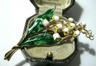 Vintage Style Lovely Lily Of The Valley Flower Enamel Jewellery Brooch Pin