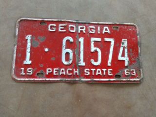 Vintage License Plate Tag Georgia 161574 1963 Peach State Rustic $4 Combine Ship