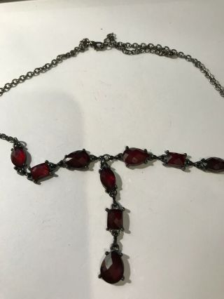 Vintage Mid Century Modernist Burgundy Lucite Dangly Necklace